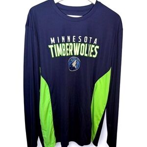 NBA Minnesota Timberwolves Long Sleeve Performance Shirt Navy Blue Neon Mens XL